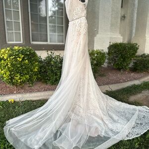 Elegant White Lace Wedding Dress- blush Hayley Paige